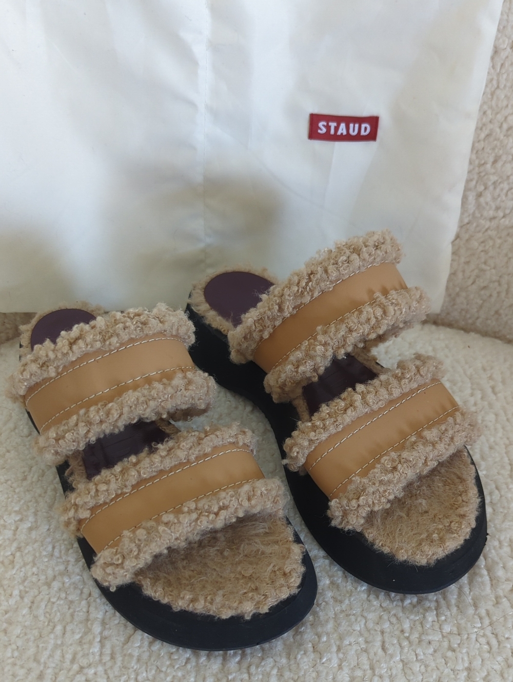 Staud Siesta Shearling Slides in Brown - Picture 4 of 14